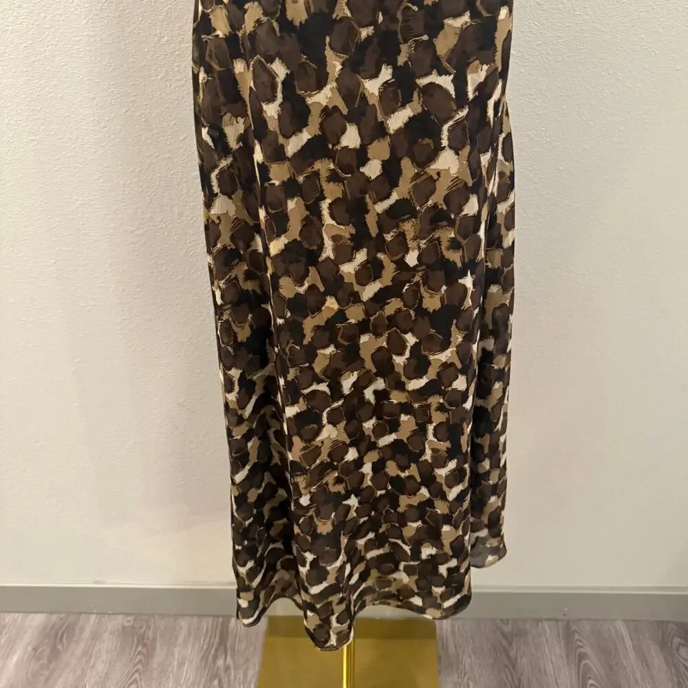 Reversible Leopard Cheetah Print Midi Skirt Animal Print Brown XL Work Office